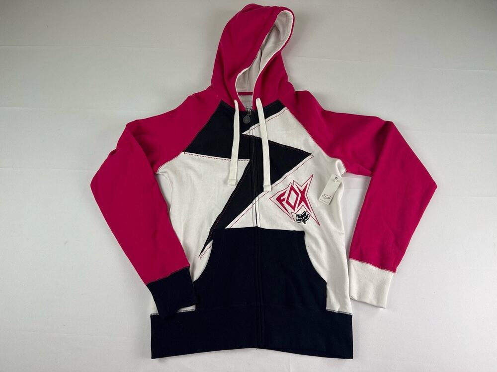 Fox Girls Zip Up Hoodie Youth XL Pink White Black Full Zip Sweatshirt